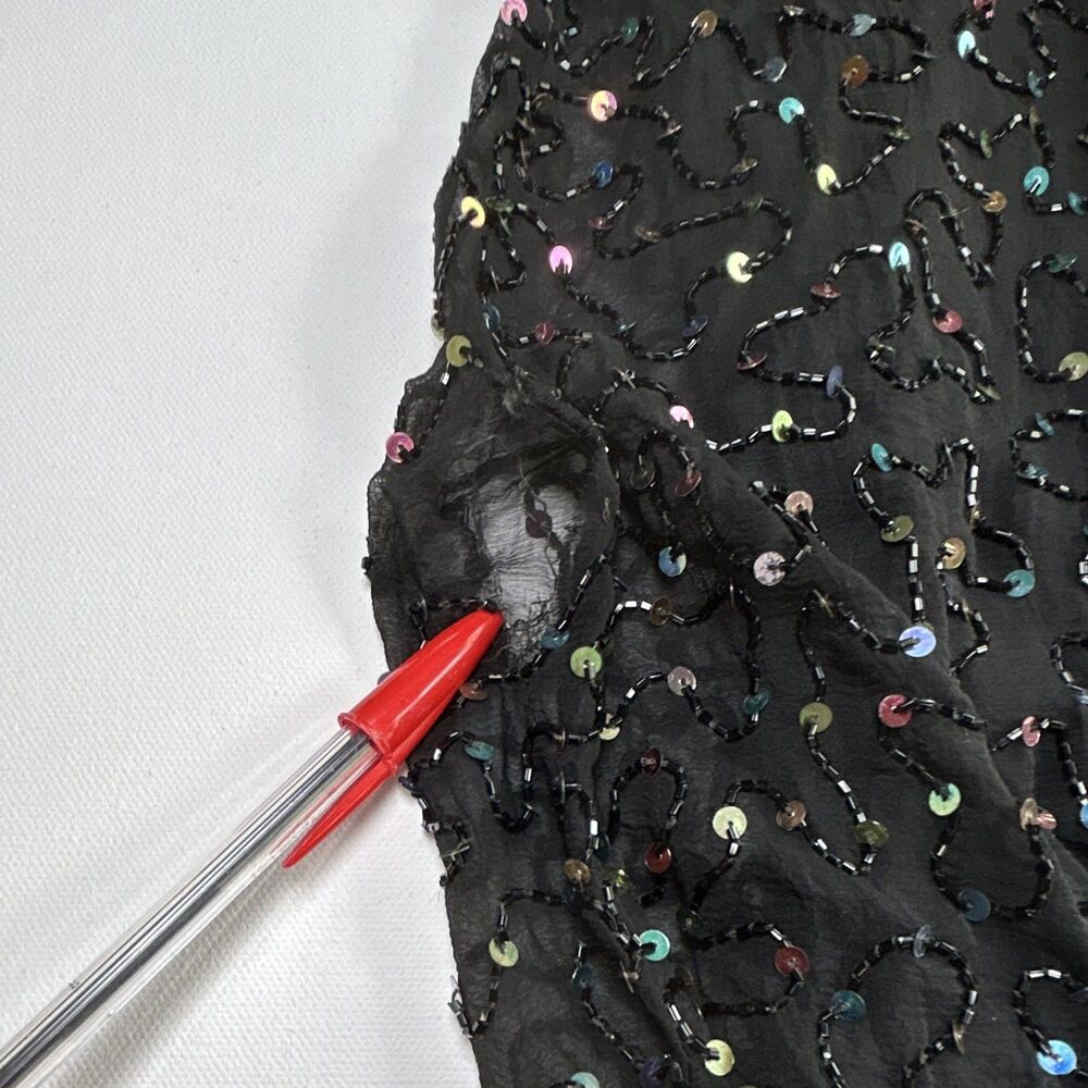 Vintage Silk Judith Ann Creations Black Multi Sequin Beaded Knee Length Dress L - Picture 8 of 13